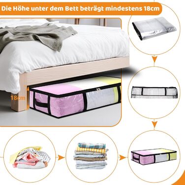 Коробки для зберігання під ліжко (4 шт) 90л з кришкою, прозорі, великі, складні, з ручками. Підходять для постільних речей, подушок, одягу.