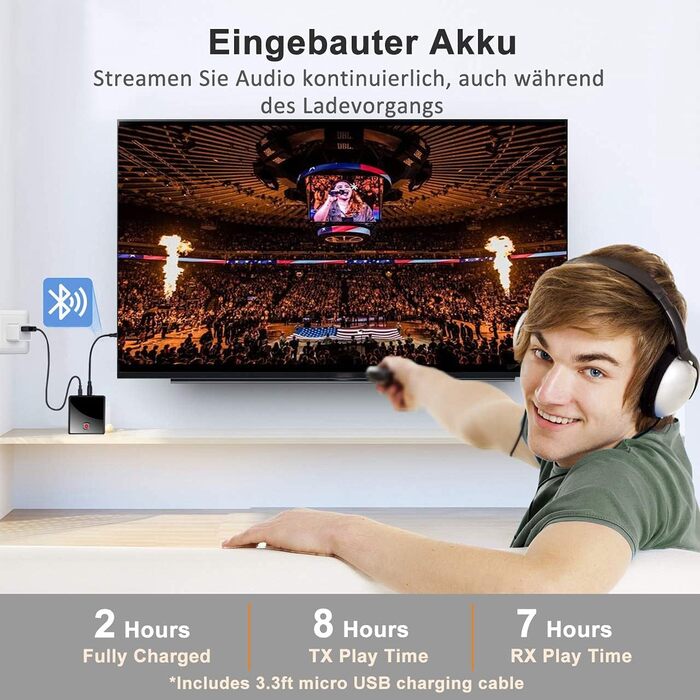 Isobel Bluetooth Передавач/Приймач 2-в-1: Адаптер Bluetooth 5.0 з низькою затримкою для TV/PC/Laptop (Optical, Toslink, RCA, 3.5mm AUX)