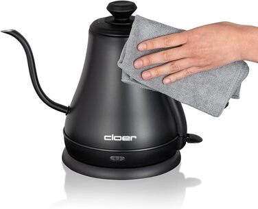 Електричний чайник Cloer 4960 з гусячим носиком, 0.8 л, нержавіюча сталь, чорний, 1000 Вт
