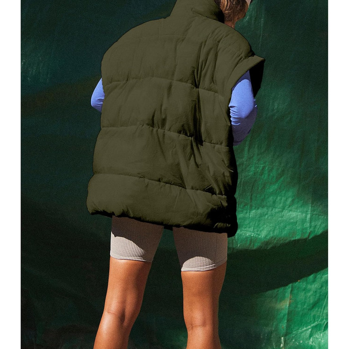 Жіноча пухова жилетка Ainangua з коміром-стійкою, блискавкою, без рукавів, тепла, зимова, легка, утеплена, оливковий (S)