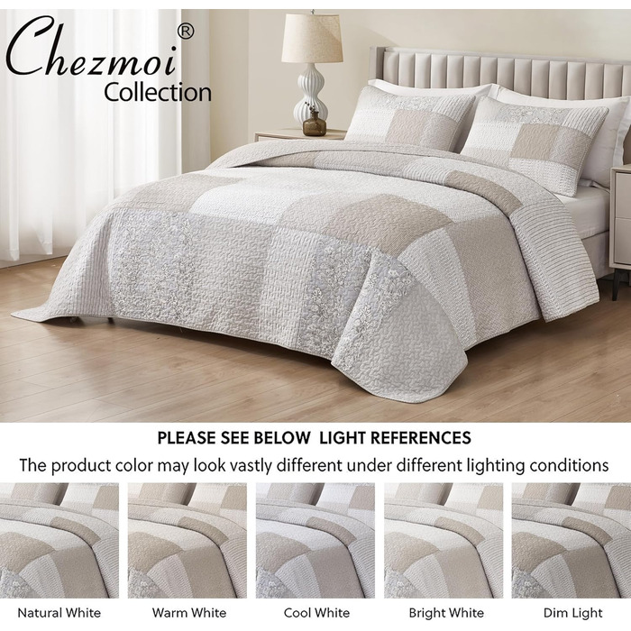 Комплект ковдр Chezmoi Collection Quinn: 3 шт. з квітковим патерном гібіскус, смугастий, з бавовни, легко переться, розмір Queen