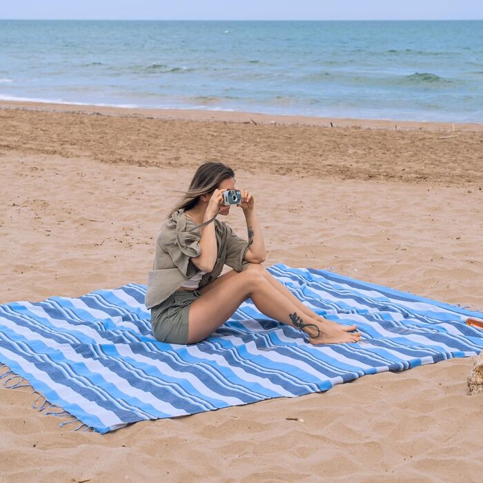 Плед для пікніка MOMOMUS XXL (210x240 см) синій - пляжний, складаний, великий, без піску