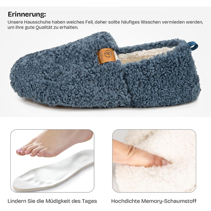 Жіночі теплі домашні тапочки EverFoams з м'якої штучної вовни та Memory Foam, закриті, (39.5 EU, темно-синій)