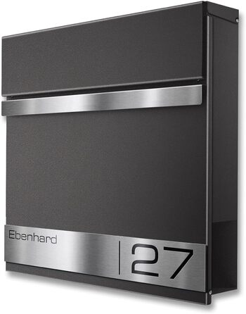 Поштова скринька Metzler Premium з газетницею Anthrazit (Антрацит) та іменним шильдиком - настінна, з нержавіючої сталі V2A з порошковим покриттям RAL 7016, модель Stencil