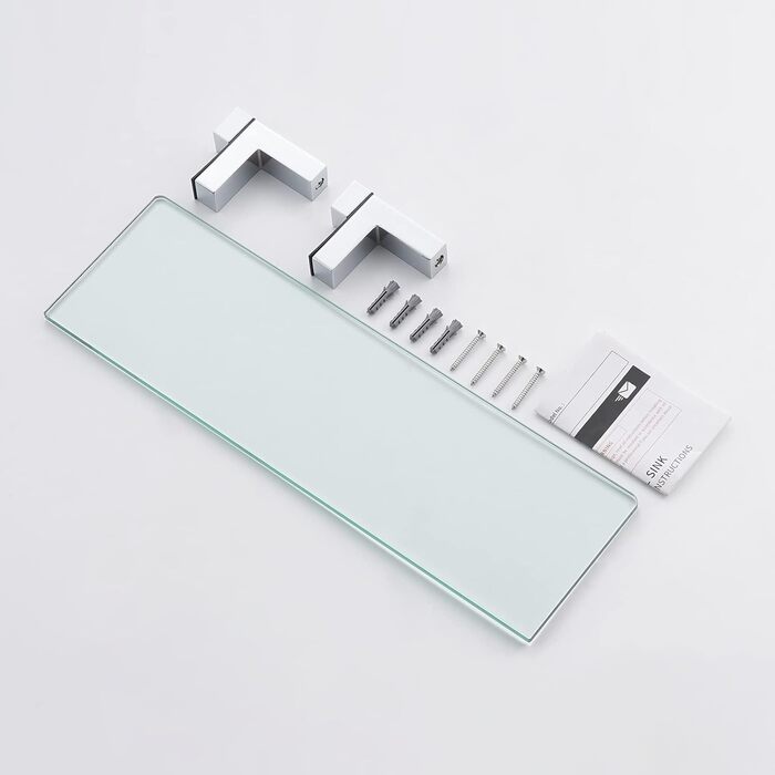 KES Shower Shelf for Hanging, Bathroom Shelf, Wall Shelf, Shower Glass Shelf, 8mm Shower Shelf, Bathroom Shelf, Tempered Glass with Shelf Supports, 60cm Brushed Nickel, BGS3201S60-2 (40 CM, Polished Chrome)