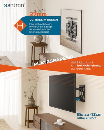 Настінний кріплення для телевізора Xantron Slim Fit, поворотний, з аксесуарами - відстань від стіни 27 мм, 43-90 дюймів, VESA до 600x400, до 75 кг - SLIMLINE-466US