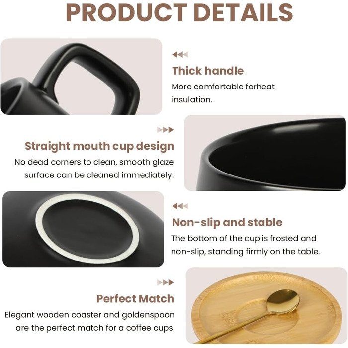 Набір кавових чашок капучино 4 шт. 320 мл, з блюдцем, з кераміки, чорного кольору (Sc Schwarz)