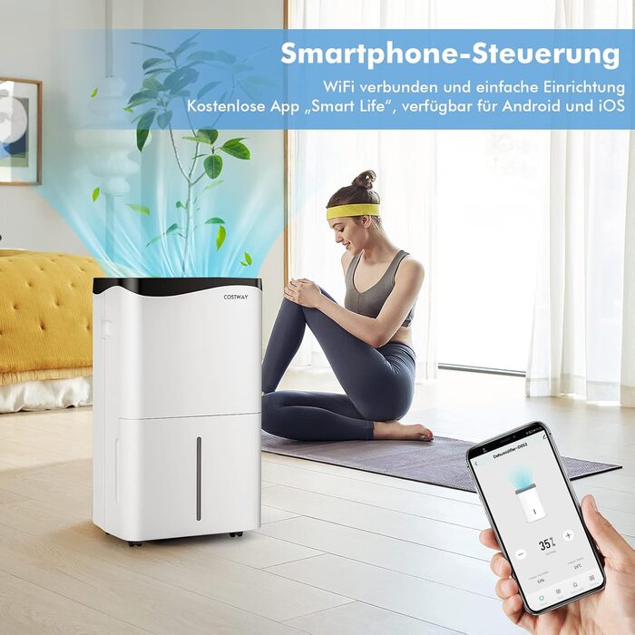 COSTWAY 50L побутовий осушувач повітря з таймером, вентилятором та режимом сну, LED-дисплеєм, для приміщень до 250 м³ (100 м²)