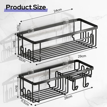 Дзеркальна поличка для душу Alyvisun з нержавіючої сталі (2 шт.) з мильницею та гачками - без свердління