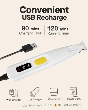 Триммер для собак та котів Pfotentrimmer з LED-підсвічуванням – 18 мм, тихий (35 dB), водонепроникний, акумуляторний – для лап, вух, обличчя та хвоста (білий)