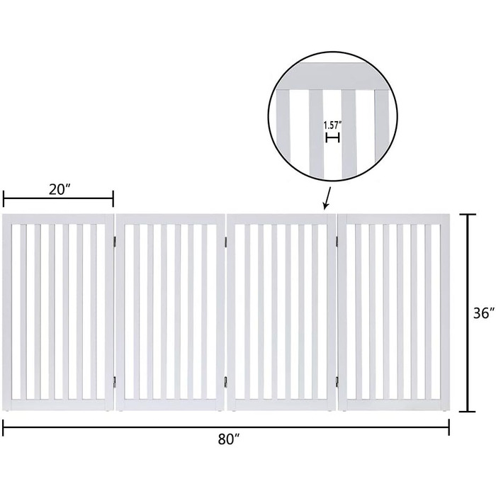 Захист для собак Unipaws: відбійник для сходів, без свердління, дерев'яне дитяче огорожа, розкладне, для каміна, з ніжками, білий (4 елементи, 91 см)