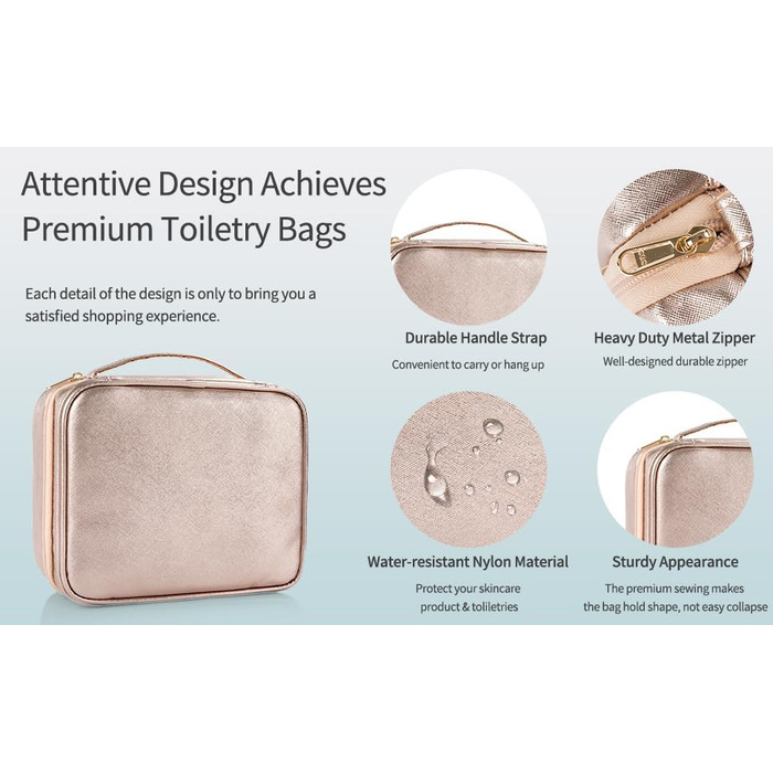 Сумка-органайзер для косметики та туалетних аксесуарів, дорожня косметичка на блискавці (рожеве золото)