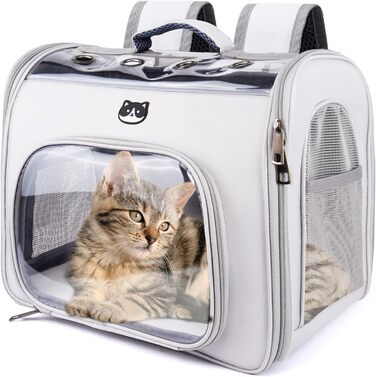 Рюкзак для кота з вікном, переноска для котів та маленьких собак (до 8 кг), сірий, дихаючий, складаний