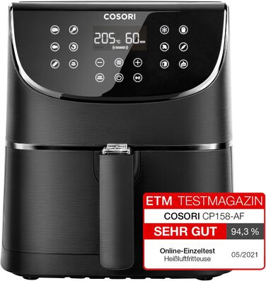 COSORI Air Fryer, 11-in-1 Air Fryer XXL 5.5L, Hot Air Fryer with Shake Reminder, 100 Recipes, 55 Percent Energy Saving, Dishwasher-Safe Baskets 5.5L Black