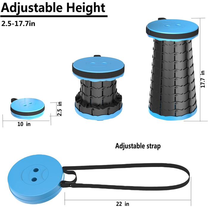 Тeleskopний складаний стільчик для кемпінгу, риболовлі та відпочинку на природі (25x25x45 см)