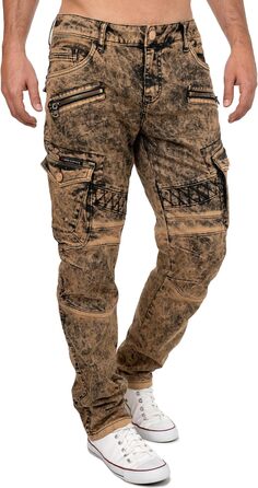 Чоловічі джинси Cipo & Baxx Slim-Fit, Regular-Fit, Biker - коричневі (36W/34L, 39) з ефектом Destroyed та стразами