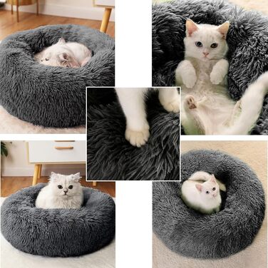 CALIYO Крісло-лежанка для собак та котів середнього розміру, м'яке, зручне, миється, можна сушити в сушильній машині, діаметр 70 см (50 см, темно-сірий)