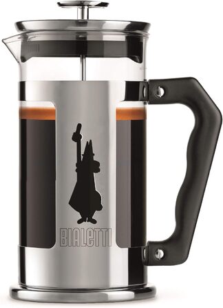 Bialetti Kaffeepresse Preziosa, French Press Filter for coffee or tea, stainless steel housing and borosilicate glass container, dishwasher-safe, 1 Liter, 8 cups, Silver (1 l (8 cups), Bundle with Perfetto Moka Classico)
