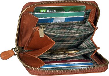 Benthill Wallet Women's Small Genuine Leather | Wallet with RFID Protection | Slim Flat Card Wallet with Zipper & 6 Card Slots, Color: Brown