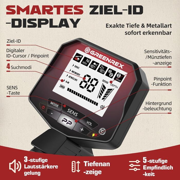 Металошукач GreenRex Profi: водонепроникна котушка 25.4 см, LCD-дисплей, для дорослих та дітей, DSP-чіп, для пляжу, під водою та саду