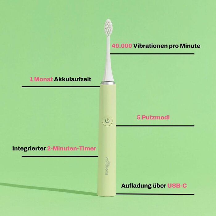 Електрична зубна щітка My Variations: акумуляторна, 5 режимів чищення, таймер 2 хв, чорна