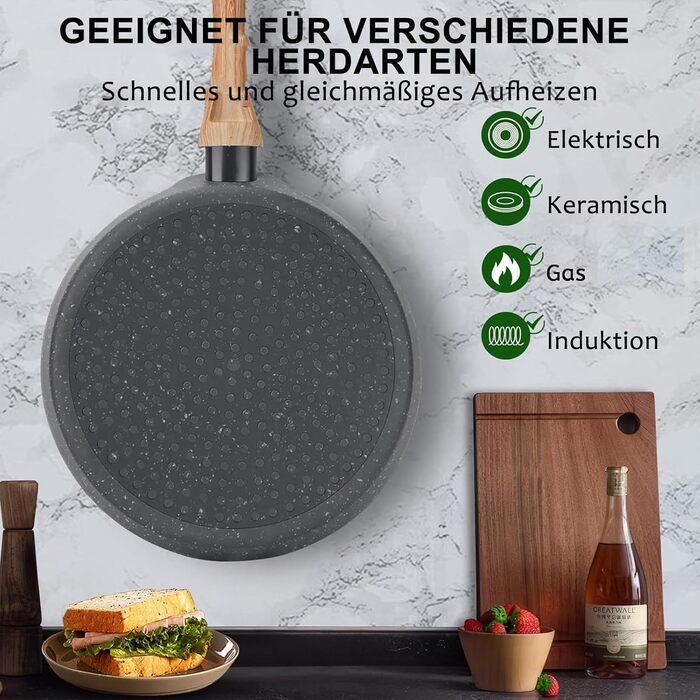 Набір сковорідок Maxspace 3 шт. з антипригарним покриттям, індукційне дно 18, 22, 26 см, для всіх плит (сірий)