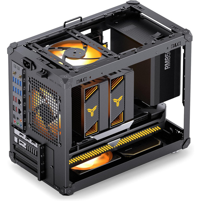 Корпус для ПК Jonsbo C6 MAX чорного кольору – компактний mATX з ручкою, сітчаста передня панель для вентиляції, підтримка відеокарти до 335 мм, кулера ЦП до 170 мм, 5 місць для вентиляторів