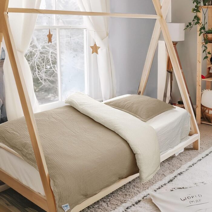 Бетліня для дітей Lulumoon з мусліну 100x135: комплект простирадла 100x135 + наволочка 40x60 см з бавовни Oeko-TEX Standard – легка та комфортна постільна білизна для малюків (Крем-Мокко, 100x135 см + 40x60 см)