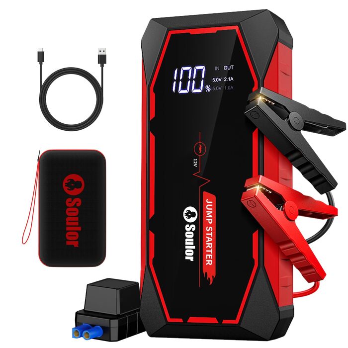 Бустер для автомобіля Cy8 5000A — Потужний пусковий пристрій (Jump Starter) для бензинових двигунів до 8л та дизельних до 6л, 12V, з LED-ліхтарем та EVA-кейсом