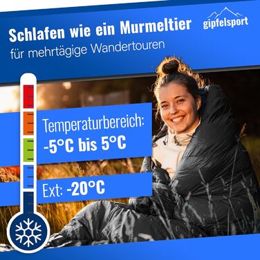 Сплячий мішок Gipfelsport Ultraleicht 4 сезони [-20°C до 15°C] | Чорний, ультралегкий, для трекінгу, кемпінгу та подорожей