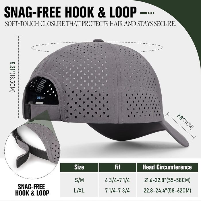 Кепка бейсболка AOPREL чоловіча/жіноча, водонепроникна, UV-захист, дихаюча, для активного відпочинку, гольфу, тенісу (L-XL, Чорний+Сірий)