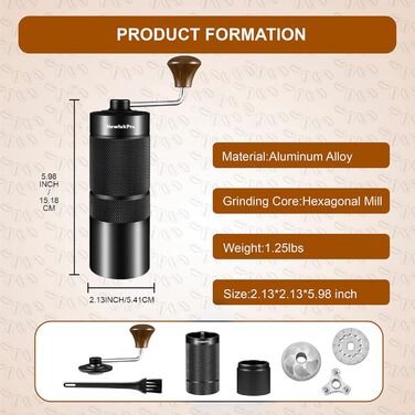 NewlukPro M6 Coffee Grinder Manual, Capacity 25g, Hand Coffee Grinder with Sharp Hexagonal Burr, Portable Manual Coffee Bean Grinder for Pour Over and Espresso