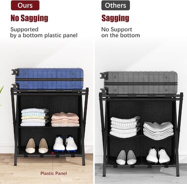 ABOXOO 2-Pack Luggage Rack with Storage, Guest Room, Folding, Holds up to 54.4 kg, Space-Saving Suitcase Rack for Guest Rooms, Bedrooms, Hotels, Black