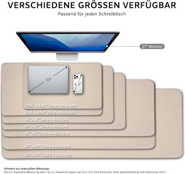 Підкладка для столу XXL з екошкіри бежевого кольору 80x40 см: антиковзка, водостійка, для офісу та дому