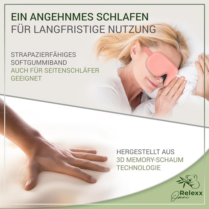 Сонна маска для жінок – дихаюча маска для сну – зручна та м'яка – блокує світло – для подорожей – 3D-поглиблення для очей – з memory foam (рожева)