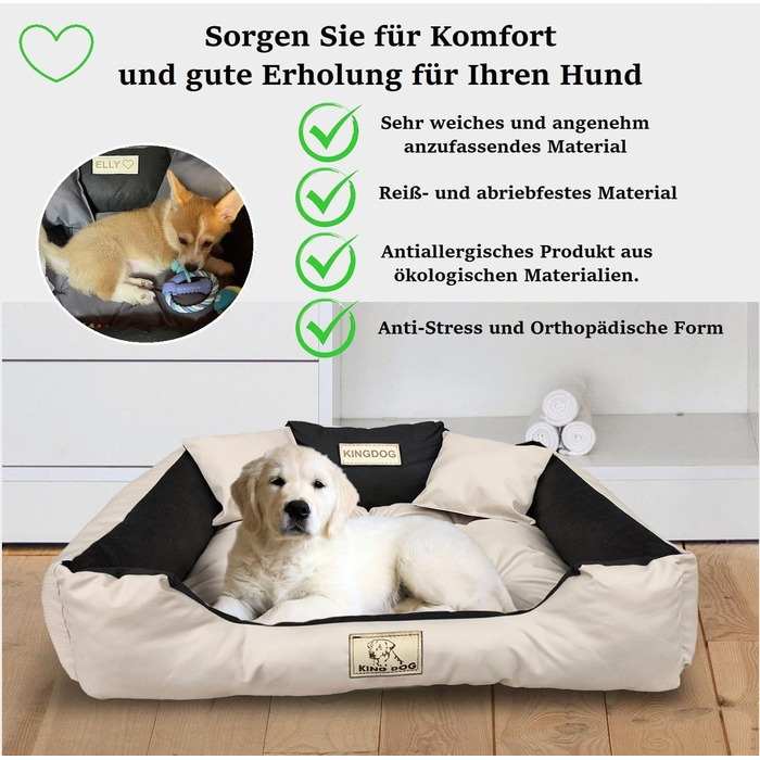 Ортопедичне ліжко для собак King Dog S, 55 x 45 см: водонепроникне, з високим бортиком, з силіконовою начинкою, бежеве