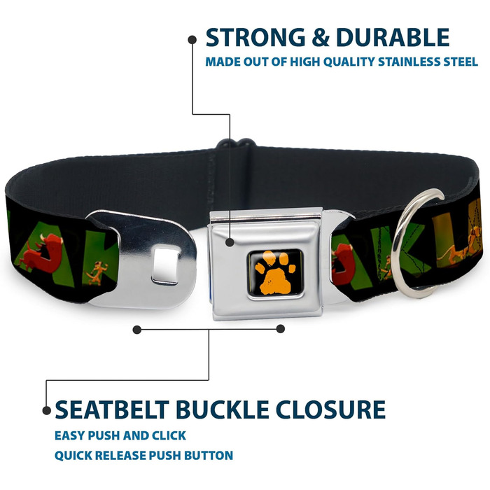 Нашийник для собак з кріпленням для автопасажа Lion King Hakuna Matata, чорний, 15-26 дюймів, ширина 2.5 см