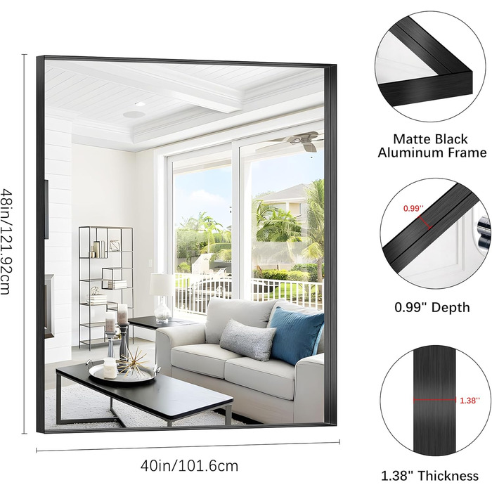 Дзеркало настінне прямокутне без рами 75x75 см, для ванної, спальні, вітальні. Чорний колір. Можливість вертикального та горизонтального кріплення