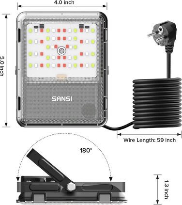 SANSI RGB LED Floodlight Outdoor 10W, LED Floodlight with Remote Control IP65 Waterproof, RGB Floodlight Dimmable Color Changing with Timer, 20 Colors 6 Modes for Garden Landscape Party Event, 2 Pack