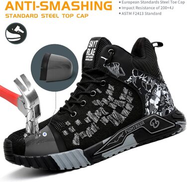 Черевики робочі чоловічі/жіночі, захисні, спортивні, з металевим носком, антиковзаючі, чорні, розміри 37-46 EU