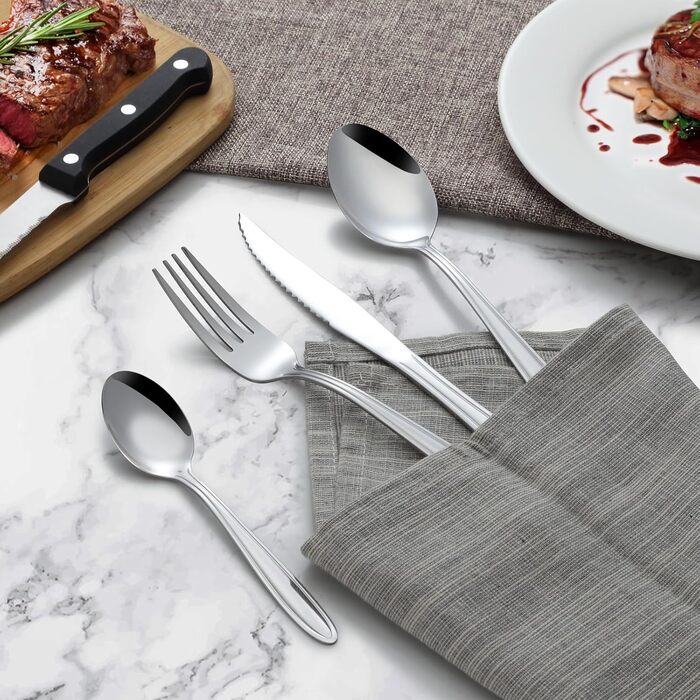 Набір столових приборів Hunnycook 72 шт. з ніжками для стейка, преміум-якість, нержавіюча сталь, для дому/ресторану/вечірки, придатний для миття в посудомийній машині