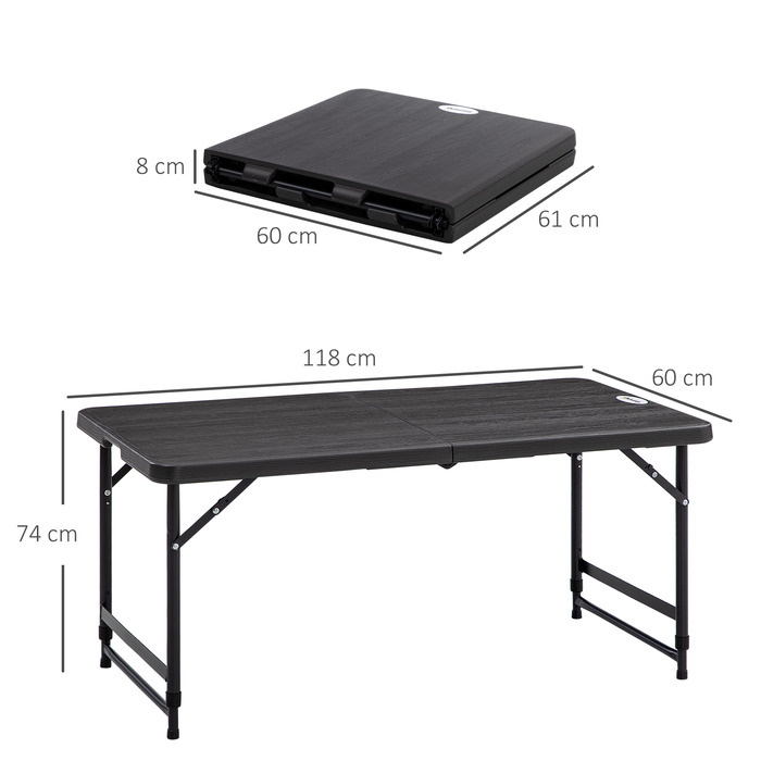 Складаний садовий стіл Outsunny з пластику 118 x 60 x 74 см, стійкий до погодних умов, розкладний стіл, стіл-буфет з неслизькою поверхнею, кемпінговий стіл, стіл на балкон, терасу, в сад, на балкон, терасу, чорний колір | Aosom
