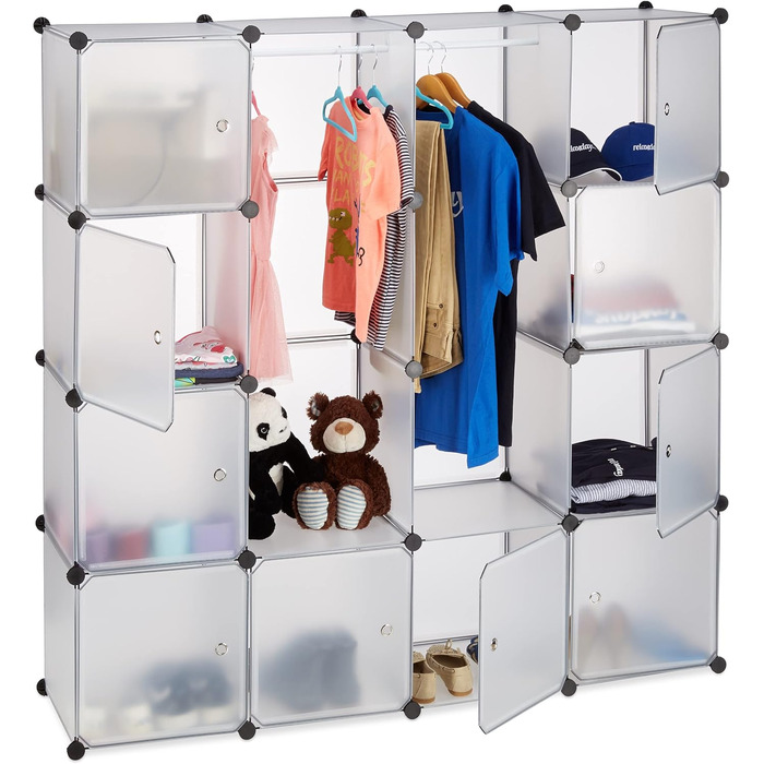 Relaxdays Closet System with 12 Compartments, Large Plastic Wardrobe, 145.5 x 145.5 cm, White (Transparent)