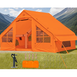 Надувний кемпінговий намет Glamping для 4 осіб, помаранчевий - 2025, з москітною сіткою та захистом від дощу