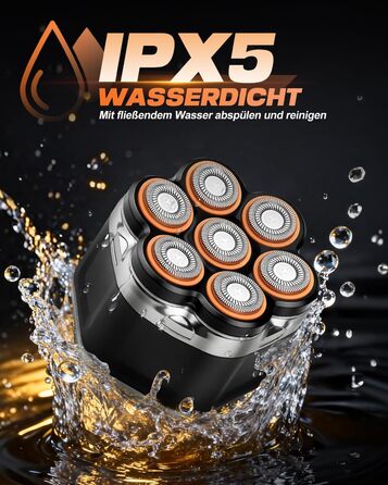 Електрична бритва для голови Glatzenrasierer Herren 7D з LED дисплеєм, водонепроникна (IPX5), чорна