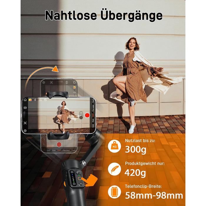 Hohem iSteady V3 - Стабілізатор для смартфона з контролером, AI-трекером, телескопічною штангою та штативом, чорний