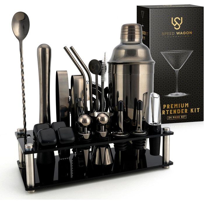 Набір шейкерів для коктейлів, нержавіюча сталь, 16 предметів, 750 мл, аксесуари для бармена, міксер для коктейлів з дерев'яною підставкою, Gun Metal
