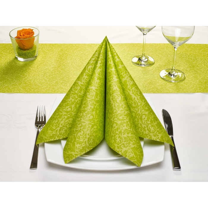 GRUBly Table Runner Table Band GREEN Ornament Summer, Luxury AIRLAID, 30cm x 20m, Table Decoration for Wedding, Birthday, Spring Festival, Summer Party, Party