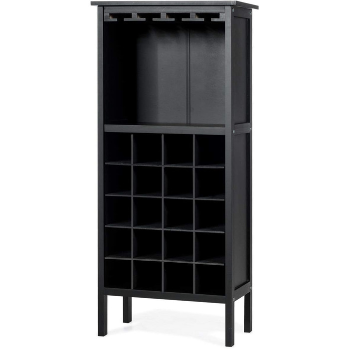 RELAX4LIFE Wine Rack Pine Wood, Wine Cabinet with Wine Glass Holder, Wine Holder for 20 Bottles, Wine Stand for Kitchen, Bottle Shelf for Wine & Drinks, Large Storage 42 x 24.5 x 96 cm (Black)