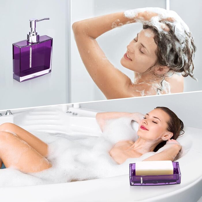 5-Piece Bathroom Accessory Set includes emulsion bottle, toothbrush holder, 2 rinsing cups, soap dish, plastic gift bath set, white (purple)